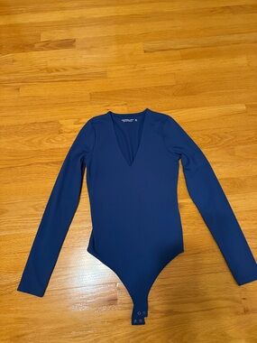 Abercrombie & Fitch Navy Long Sleeve V-Neck One-Piece Bodysuit
